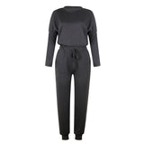 Round Collar Lace-up Long Sleeve Casual Two-piece Sport Set Home Workout Fitness Home Outfit