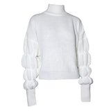 Lantern Sleeve High-collared Knit Sweaters