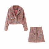 Single-breasted Woolen Coat Cardigan Mini Dress Short Skirt Two Pieces