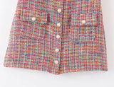 Abrigo de lana de un solo pecho Cárdigan Mini vestido Falda corta Dos piezas