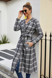 Classic Grid Plaid Hooded Cardigan Strappy Coat Outerwear