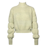Lantern Sleeve High-collared Knit Sweaters