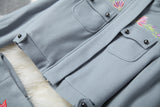 Phoenix Embroidery Splicing Coat Jacket Skirt Two-piece Set