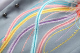 Phoenix Embroidery Splicing Coat Jacket Skirt Two-piece Set