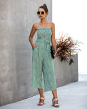 Off Shoulder Wrapped Chest Lace-up Print Jumpsuit With Pocket Backless Single-breasted Rompers