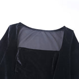 Square Collar Velvet Slit Leg Party Bodycon Mini Dresses Black