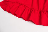 Mini vestidos rojos con cuello alto y manga larga con volantes