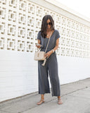 V-neck Elastic Waist Lace-up Jumpsuit Cropped Trousers