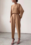 T-shirt And High Waist Cropped Suit Pants Two-piece