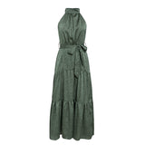Elegant Green Sleeveless Halter Floral Maxi Dresses