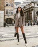 Single-breasted Houndstooth Coat Blazer Skirt Two-piece Suit
