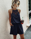 Lace Hollow Out Sleeveless Backless Hanging Neck Jumpsuit Rompers Home Workout Fitness Home Outfit