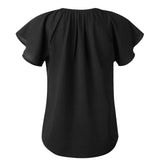 Ruffled Sleeves Lace-up V-neck Blouses T-shirt