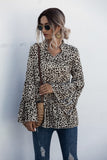 Leopard Print Lace-up Blouse Flared Sleeves Shirt
