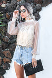 Lantern Sleeve Sparkly Chiffon Lace Sequin Shirt Tops