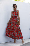 Floral Red Bohemian Boho Printed Hanging Neck Straps Maxi Dresses