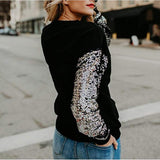 Sequins Round Neck Long Sleeve Loose Waist Blouses