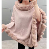 Pullover Hem Fur Collar Sweater Cloak Shawl Cape