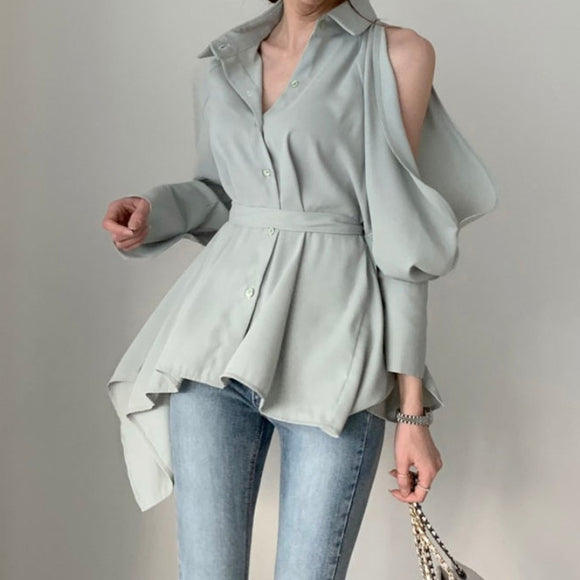 Puff Bubble Sleeves Strapless Single-breasted Blouses