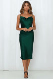 Sling Satin Backless Party Robes mi-longues Vert