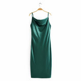 Sling Satin Backless Party Midi Dresses Green