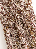 Leopard Print Suspenders Jumpsuit Lace-up Rompers Wide Leg Pants