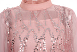 Lantern Sleeve Sparkly Chiffon Lace Sequin Shirt Tops
