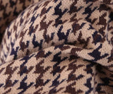 Houndstooth Lantern Sleeve Knitting Half High Collar Sweater