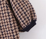 Houndstooth Lantern Sleeve Knitting Half High Collar Sweater