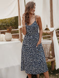 V-neck Suspenders Single-breasted Printed Maxi Dress
