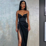 Strappy Sling Backless Party Bodycon Midi Robes Noir