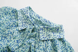 Ruffled Flounces Lace-up Pile Collar Pleated Belt Floral Mini Dress