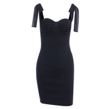 Bowknot Lace-up Strappy Sleeveless Party Bodycon Mini Dresses Black