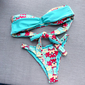Double-sided Print Lace-up Bikini Swimwear