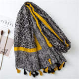 Mantón de bufanda de algodón estampado gris borla para mujeres damas niñas