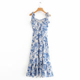 Suspenders Tube Top Lace-up Backless Floral Midi Dresses