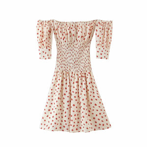 Vintage Sexy Floral Off-The-Shoulder Mini Dress Elastic Waist Dress