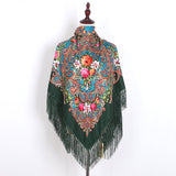 Bufanda cuadrada étnica retro con flores, chal musulmán, bufandas con flecos para mujeres, damas y niñas