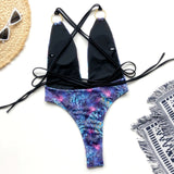 Lace-up Swimwear Print One-piece Swim Suit