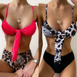 Bikini con estampado de leopardo con cordones