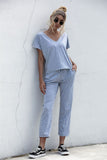 Lace-up Short Sleeve Two-piece One Shoulder Loungewear With Pocket