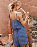 Striped Suspenders Jumpsuit Casual Shorts Rompers