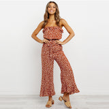 Transparent Suspenders Lace-up Ruffled Jumpsuit Tube Top Floral Loose Rompers