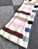 Flared Sleeve Contrast Striped Knitted Sweater Blue