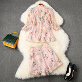 Elegant Office Style Floral Printing Suit Shorts Blazers Two-piece Set