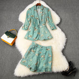 Elegant Office Style Floral Printing Suit Shorts Blazers Two-piece Set
