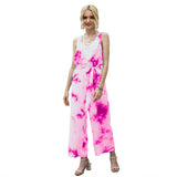 Tie Dye Single-breasted Drawstring Jumpsuit V-neck Printed Rompers