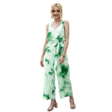 Tie Dye Single-breasted Drawstring Jumpsuit V-neck Printed Rompers