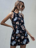 Printed Lace-up Fake Two-piece Jumpsuit Floral Rompers