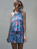 Printed Lace-up Fake Two-piece Jumpsuit Floral Rompers